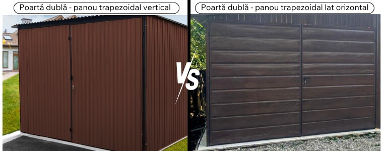 Garaj metalic 7,5×7,5 m MODERN - dublă (dimensiune standard - lățime 2,90 m x înălțime 1,9 m) VS dublă cu panou trapezoidal lat orizontal