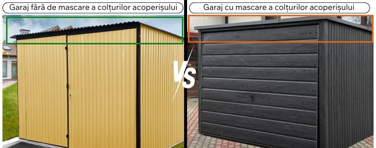 Garaj metalic 7,5×7,5 m MODERN - Mascare a colțurilor acoperișului